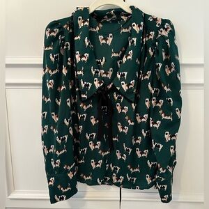 Zara Green Tie Front Blouse with Sailor Collar